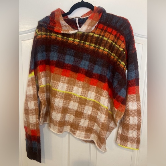 Free People Ainsley Hood Poncho Plaid Asymmetric Hem Apple Cider Size:XS, XL NWT - Picture 10 of 12